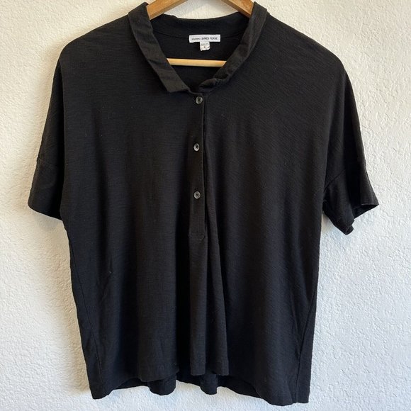 James Perse Tops - James Perse Black Semi-cropped Collared Shirt Size 2 Black